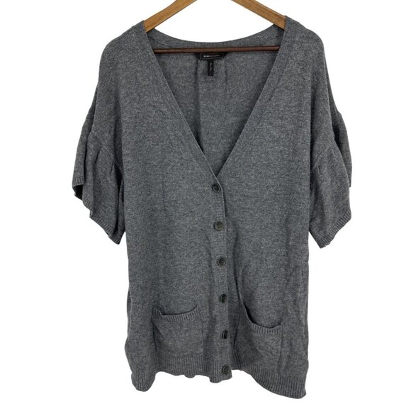 BCBG Max Azria Gray Button-Front Short Sleeve Cardigan Sweater Size L - Picture 1 of 8